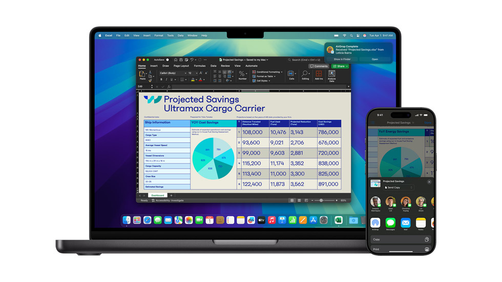 En Mac og en iPhone som viser en Keynote-presentasjon.