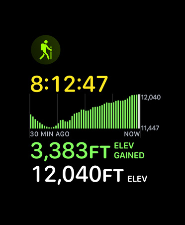 Informação de treino de caminhada com as métricas de tempo e elevação