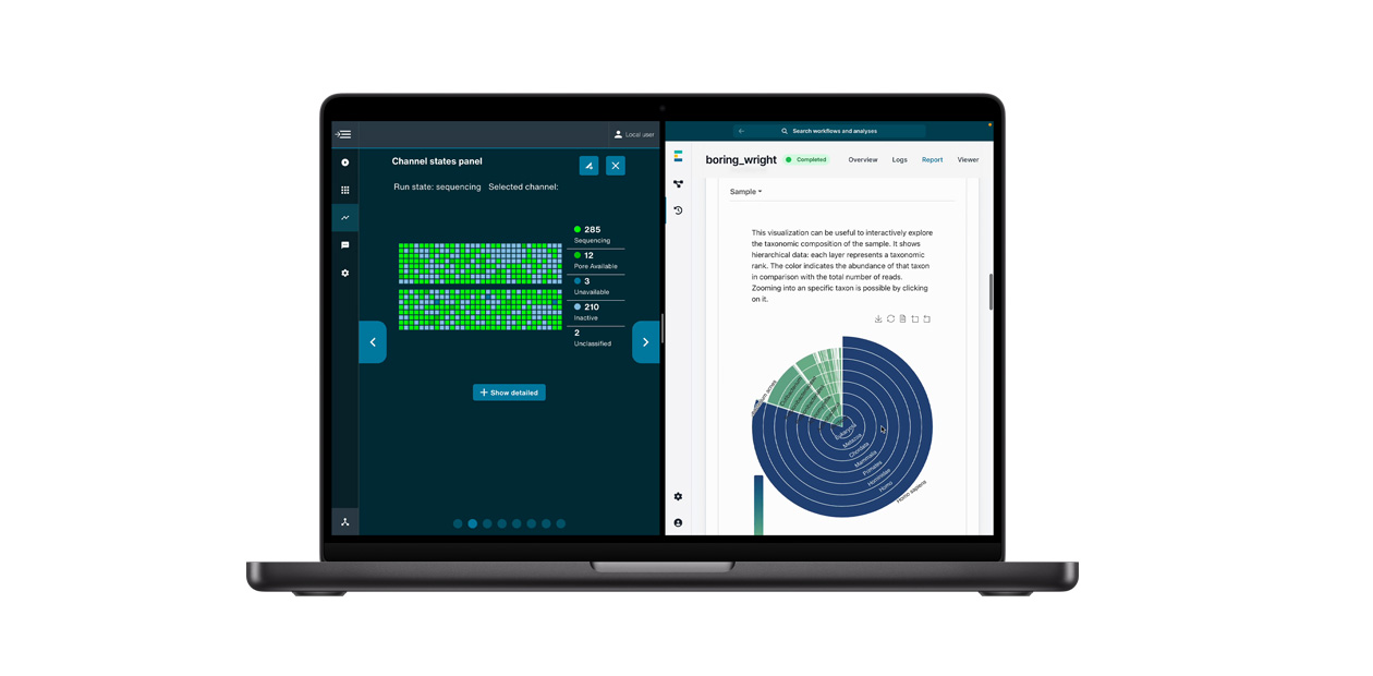 A MacBook displaying Oxford Nanopore’s DNA sequencing app.