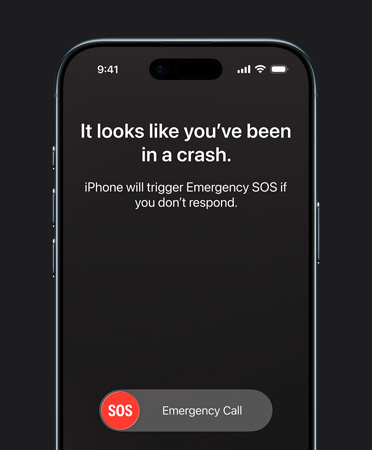 iPhone Air, vist forfra med funktionen Registrering af ulykke i brug